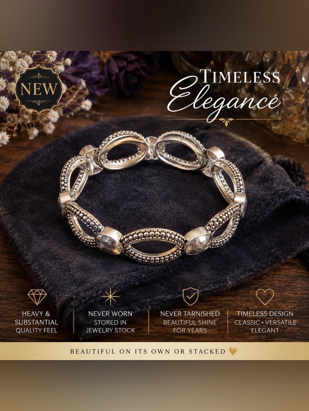 Timeless Elegance Silver Crystal Link Bracelet